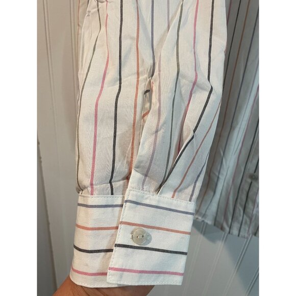 Maurices Womens Striped Button-Down Shirt 2X 100% Cotton White Multi-Color - Picture 4 of 13